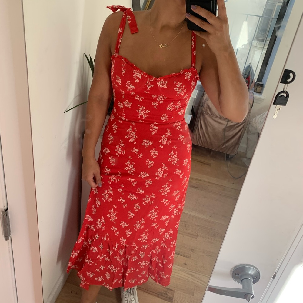 Reformation Nikita midi red floral dress